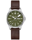 yz n~g Y rv ANZT[ Men's Swiss Automatic Khaki Aviation Day Date Brown Leather Strap Watch 42mm Brown