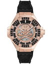 yz tBbvvC Y rv ANZT[ Men's Automatic Skeleton Royal Black Silicone Strap Watch 46mm Rosegold