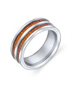 【送料無料】 ブリング メンズ リング アクセサリー Double Row Wide Stripe Brown Koa Wood Style Inlay Titanium Wedding Band Rings nbsp For nbsp Men For Women Silver Tone Comfort Fit 8MM Grey