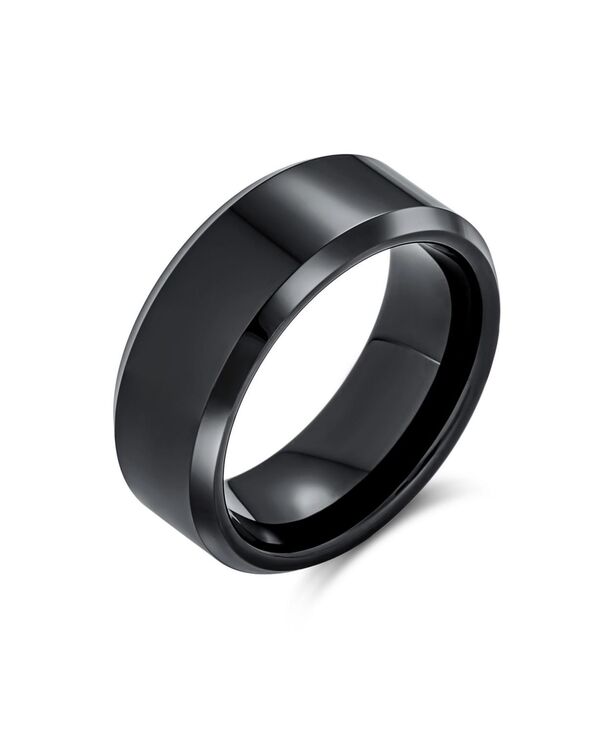 【送料無料】 ブリング メンズ リング アクセサリー Plain Simple Wide Beveled Titanium Unisex Couples Wedding Band Ring For Men Women Comfort Fit 8MM Black
