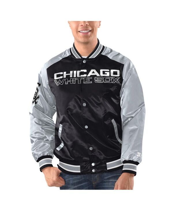 【送料無料】 スターター メンズ ジャケット・ブルゾン アウター Men's Black Silver Chicago White Sox Varsity Satin Full-Snap Jacket Black Silver