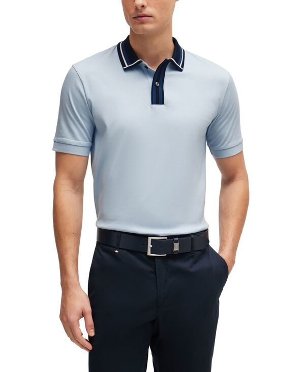 ヒューゴ・ボス ポロシャツ メンズ 【送料無料】 ヒューゴボス メンズ ポロシャツ トップス Men's Contrast Striped Slim-Fit Polo Shirt Light Pastel Blue