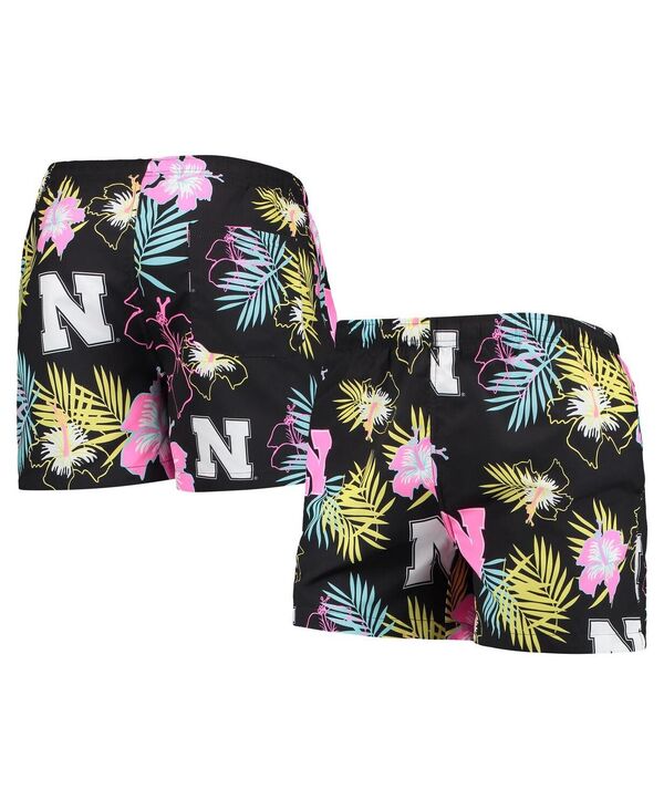 【送料無料】 フォコ メンズ ハーフパンツ・ショーツ 水着 Men's Black Nebraska Huskers Neon Floral Swim Trunks Black
