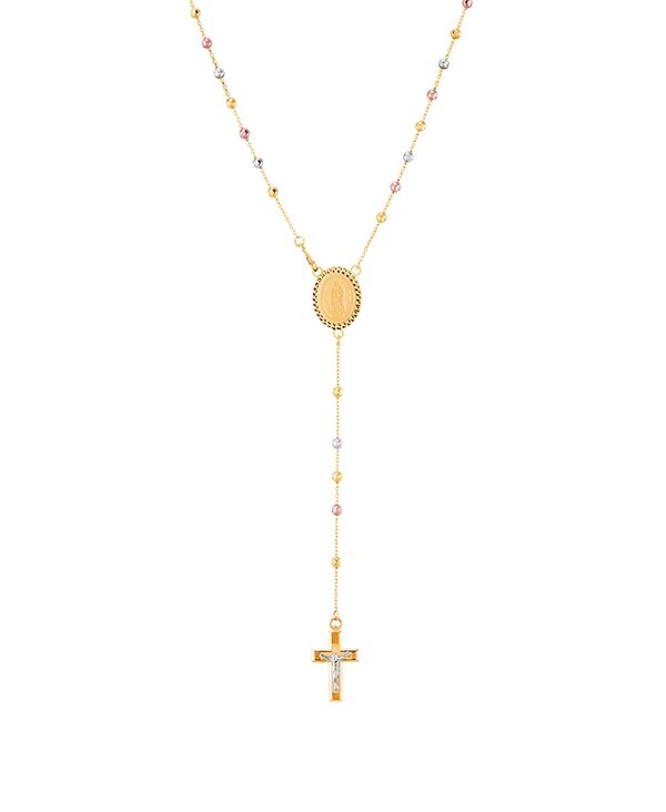 yz C^A S[h fB[X lbNXE`[J[Ey_ggbv ANZT[ Polished Diamond Cut Rosary with Moonbeads in 14K Yellow White and Rose Gold. Tri-Color