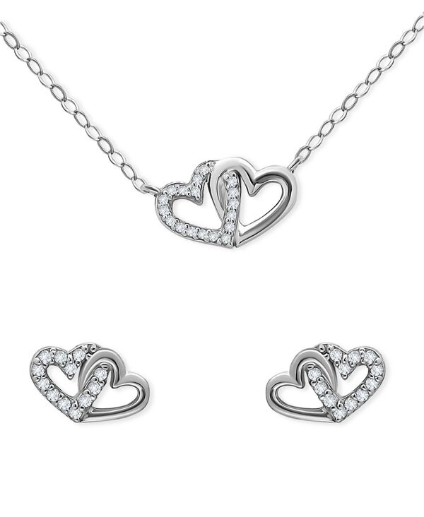 yz W[j xj[j fB[X lbNXE`[J[Ey_ggbv ANZT[ 2-Pc. Set Cubic Zirconia Double Heart Pendant Necklace & Matching Stud Earrings in 18k Gold-Plated Sterling Silver Ss