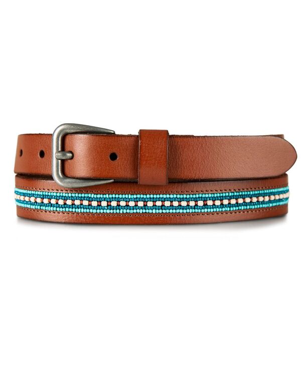 【送料無料】 ラッキーブランド レディース ベルト アクセサリー Turquoise Beaded Stripe Leather Belt Tan