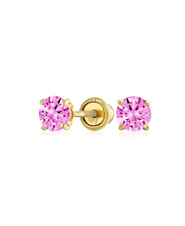 yz uO fB[X sAXECO ANZT[ Minimalist Tiny Cubic Zirconia Pink Simulated Pink Topaz CZ Round Solitaire Stud Earrings Real 14K Yellow Gold Screw Back 3MM Pink