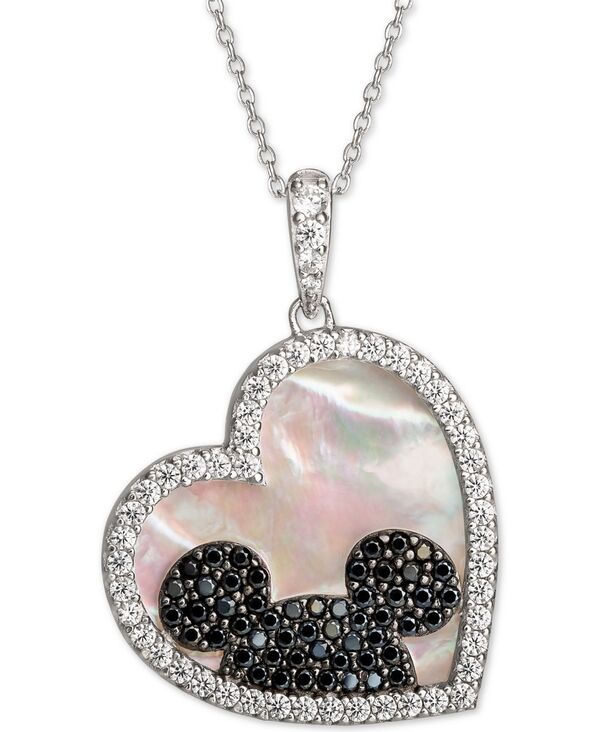  ディズニー レディース ネックレス・チョーカー・ペンダントトップ アクセサリー Mickey Mouse Cubic Zirconia & Black Spinel Heart 18