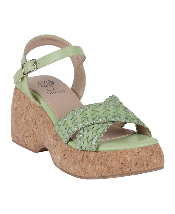 ̵ 塼 ǥ  塼 Women's Lucy Cross Strap Slingback Platform Sandals Green