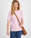 【送料無料】 スタイルアンドコー レディース シャツ トップス Women's Boat-Neck Elbow Sleeve Cotton Top XS-4X Lilac Flor