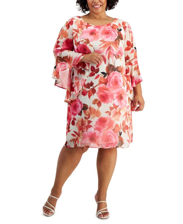  コネクテッド レディース ワンピース トップス Plus Size Ruffled-Sleeve Floral Swing Dress Ivy