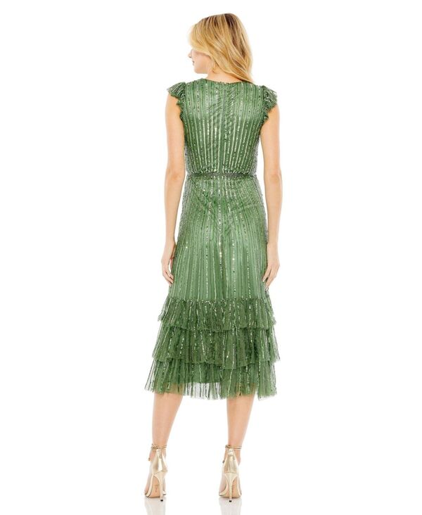 【送料無料】 マックダガル レディース ワンピース トップス Women's Sequined Wrap Over Cap Sleeve Ruffle Hem Dress Sage