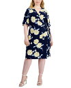 yz ANC fB[X s[X gbvX Plus Size Flutter-Sleeve Side-Tie Dress Distant Multi/Golden Yellow Multi