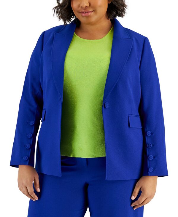 ̵ ϥꥨ ǥ 㥱åȡ֥륾 ֥쥶  Plus Size Peak-Lapel Button-Sleeve Blazer Cobalt