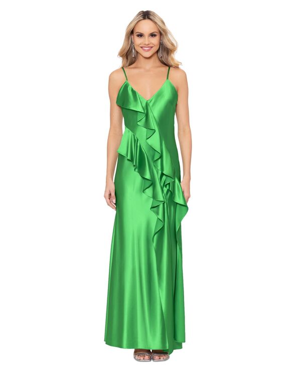 楽天ReVida 楽天市場店【送料無料】 ベッツィアンドアダム レディース ワンピース トップス Women's V-Neck Ruffled Sleeveless Gown Green