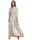 【送料無料】 ダナ キャラン ニューヨーク レディース ワンピース トップス Women's Metallic Textured Faux-Wrap Gown Champagne/Silver