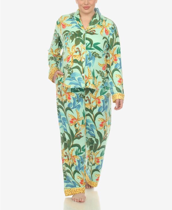 楽天ReVida 楽天市場店【送料無料】 ホワイトマーク レディース ナイトウェア アンダーウェア Plus Size 2 Pc. Wildflower Print Pajama Set Mint