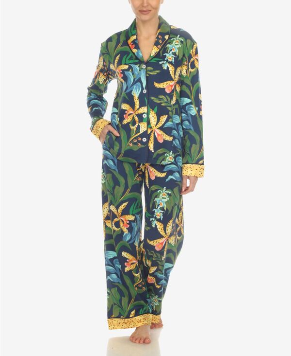 楽天ReVida 楽天市場店【送料無料】 ホワイトマーク レディース ナイトウェア アンダーウェア Women's 2 Pc. Wildflower Print Pajama Set Navy