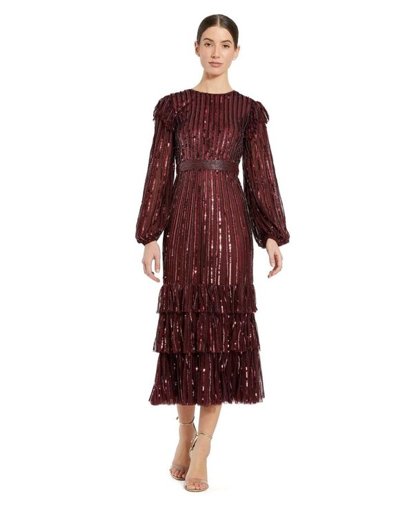  マックダガル レディース ワンピース トップス Women's Long Sleeve Ruffle Detail Sequin Dress Burgundy