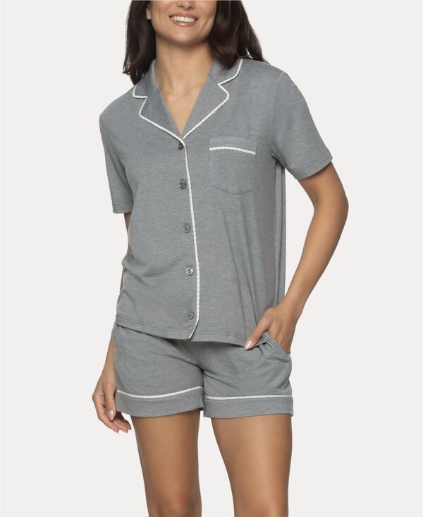 楽天ReVida 楽天市場店【送料無料】 フェリナ レディース ナイトウェア アンダーウェア Women's Jessie 2 Pc. Pajama Short Set Heather Silver Filigree