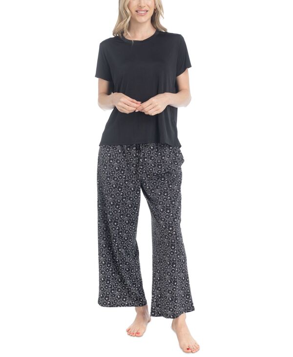 楽天ReVida 楽天市場店【送料無料】 ムクルクス レディース ナイトウェア アンダーウェア Women's 2-Pc. Short-Sleeve Pajamas Set Black Floral