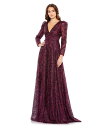 【送料無料】 マックダガル レディース ワンピース トップス Women's Embellished V Neck Long Sleeve A Line Gow...
