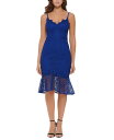 yz QX fB[X s[X gbvX Flounce-Hem Lace Dress Cobalt