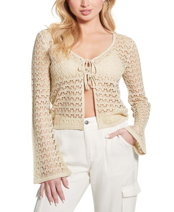 【送料無料】 ゲス レディース ニット・セーター カーディガン アウター Women's Clarissa Tie-Front Cardigan Sweater LIGHT GOLD LUREX