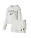 【送料無料】 コンセプツ スポーツ レディース ナイトウェア アンダーウェア Women 039 s White Philadelphia Eagles Fluffy Pullover Sweatshirt and Shorts Sleep Set White