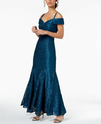 【送料無料】 アールアンドエムリチャーズ レディース ワンピース トップス Off-The-Shoulder Lace Gown Peacock Blue 【送料無料】 アールアンドエムリチャーズ レディース ワンピース トップス Off-The-Shoulder Lace Gown Peacock Blue