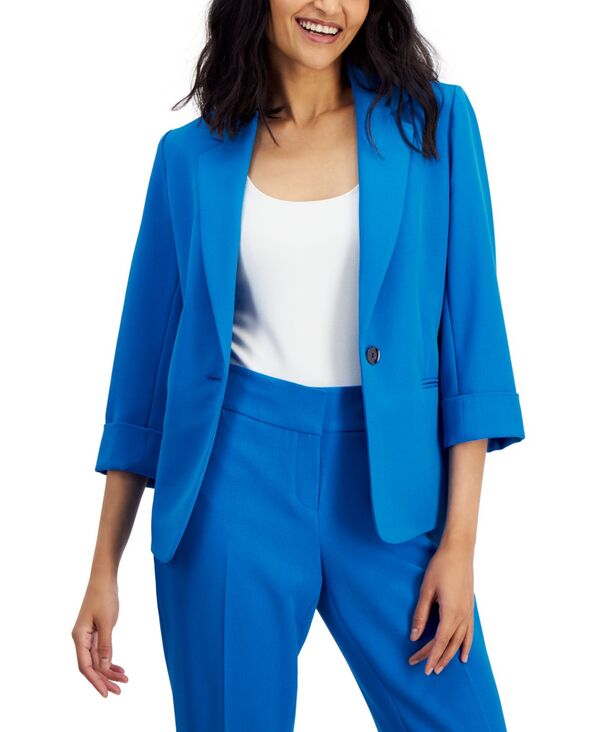 【送料無料】 カスパール レディース ジャケット・ブルゾン ブレザー アウター Women's Stretch Crepe Cuffed 3/4-Sleeve Blazer Riviera