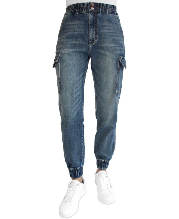 【送料無料】 マッデンガール レディース デニムパンツ ジーンズ ボトムス Juniors' Mid Rise Two Button Fly Cargo Jogger Jeans Medium Wash