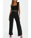【送料無料】 クイズ レディース ジャンプスーツ トップス Women's Scuba Crepe Chain Front Frill Jumpsuit Bla...