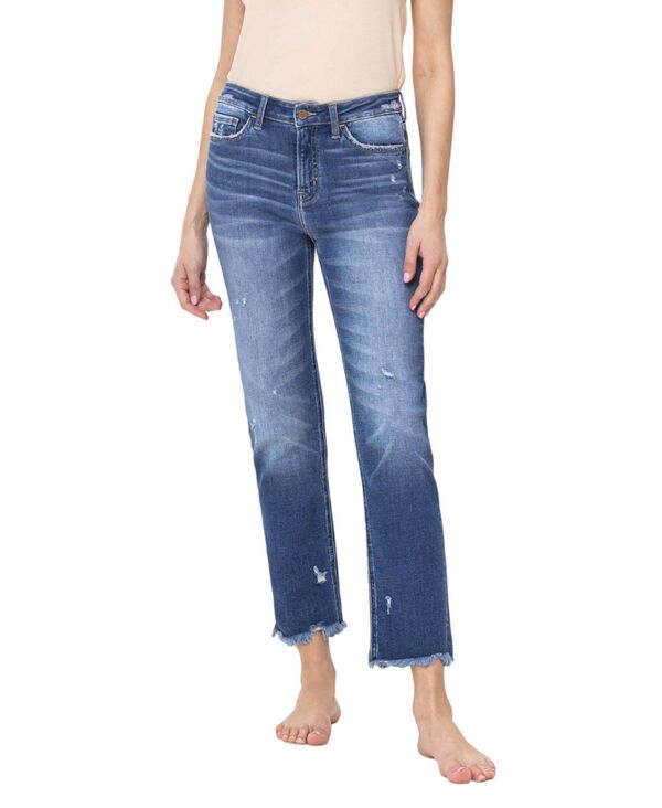 【送料無料】 フライングモンキー レディース デニムパンツ ジーンズ ボトムス Women's High Rise Slim Raw Hem Straight Jeans Amazingly blue