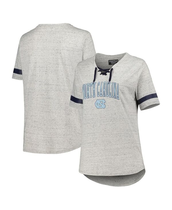 yz vt@C fB[X TVc gbvX Women's Heather Gray North Carolina Tar Heels Plus Size Lace-Up T-shirt Heather Gray