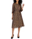  アンクライン レディース ワンピース トップス Women's Animal-Print Puff-Sleeve Tie-Waist Midi Dress Light Coffee/vicuna Multi