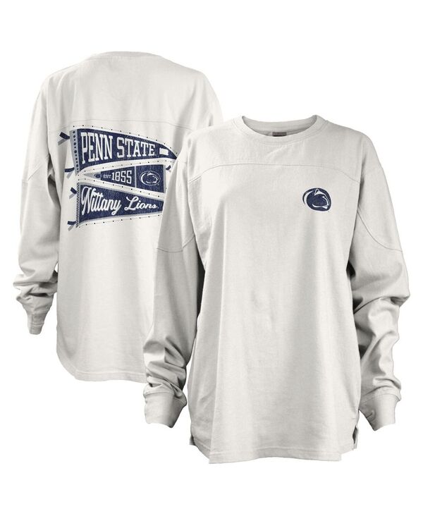 yz vX{bNX fB[X TVc gbvX Women's White Penn State Nittany Lions Pennant Stack Oversized Long Sleeve T-shirt White