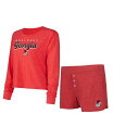 【送料無料】 コンセプツ スポーツ レディース Tシャツ トップス Women's Red Georgia Bulldogs Team Color Long Sleeve T-shirt and Shorts Set Red