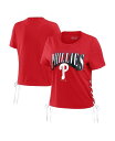 【送料無料】 ウェア バイ エリン アンドルーズ レディース Tシャツ トップス Women's Red Philadelphia Phillies Side Lace-Up Cropped T-shirt Red(4)