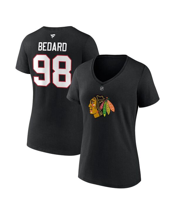 yz t@ieBNX fB[X TVc gbvX Women's Connor Bedard Black Chicago Blackhawks 2023 NHL Draft Authentic Stack Player Name and Number V-Neck T-shirt Black