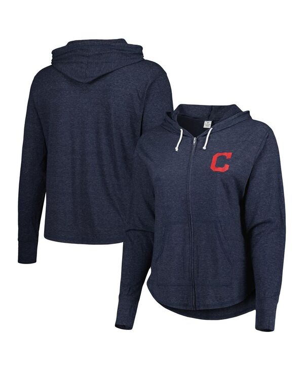 yz \tg AY A O[v fB[X p[J[EXEFbg t[fB[ AE^[ Women's Navy Cleveland Guardians Plus Size Full-Zip Lightweight Hoodie Top Navy