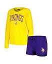 【送料無料】 コンセプツ スポーツ レディース ナイトウェア アンダーウェア Women's Purple Gold Minnesota Vikings Raglan Long Sleeve T-shirt and Shorts Lounge Set Purple Gold 1