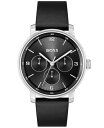 【送料無料】 ボス メンズ 腕時計 アクセサリー Men's Contender Quartz Multifunction Black Leather Watch 44mm Black Leather(2)