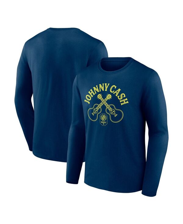 【送料無料】 ファナティクス メンズ Tシャツ トップス Men's Navy Nashville SC x Johnny Cash Guitar Long Sleeve T-shirt Navy