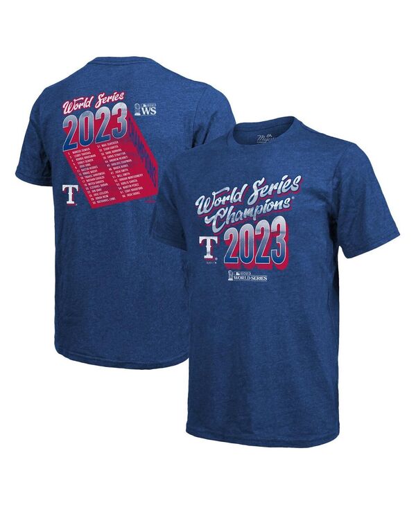 【送料無料】 マジェスティック メンズ Tシャツ トップス Men's Threads Royal Texas Rangers 2023 World Series Champions Life Of The Party Tri-Blend Roster T-shirt Royal