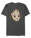 【送料無料】 フィフスサン メンズ Tシャツ トップス Men's Marvel Film I am Groot Wooden Badge Short Sleeve T-shirt Charcoal