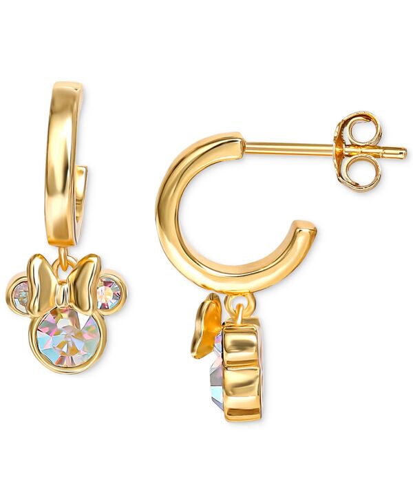 【送料無料】 ディズニー レディース ピアス イヤリング アクセサリー Crystal Minnie Mouse Dangle Hoop Earrings in 18k Gold-Plated Sterling Silver Gold Over Silver