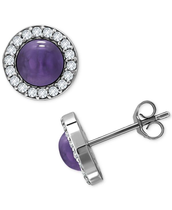 【送料無料】 ジャーニ ベルニーニ レディース ピアス イヤリング アクセサリー Onyx Cubic Zirconia Halo Stud Earrings in 18k Gold-Plated Sterling Silver Amethyst/Silver