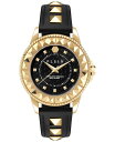 【送料無料】 フィリッププレイン レディース 腕時計 アクセサリー Women's Lady Rock Gold-Tone Studded Black Leather Strap Watch 3..