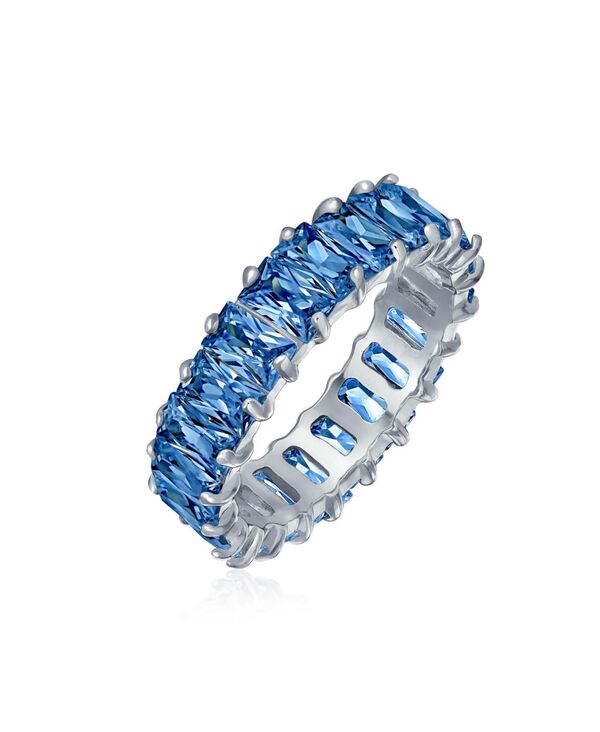 【送料無料】 ブリング レディース リング アクセサリー Art Deco Style Color AAA CZ Emerald Cut Cubic Zirconia Eternity Baguette Anniversary Wedding Band Ring For Women .925 Sterling Silver 4MM Blue